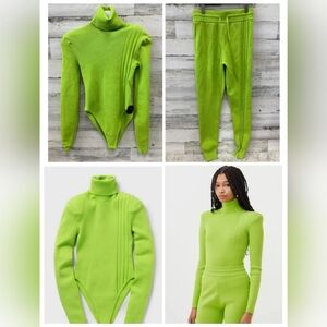 Adidas ivy park  Bright Green Ribbed Turtleneck Bodysuit and pants  size…